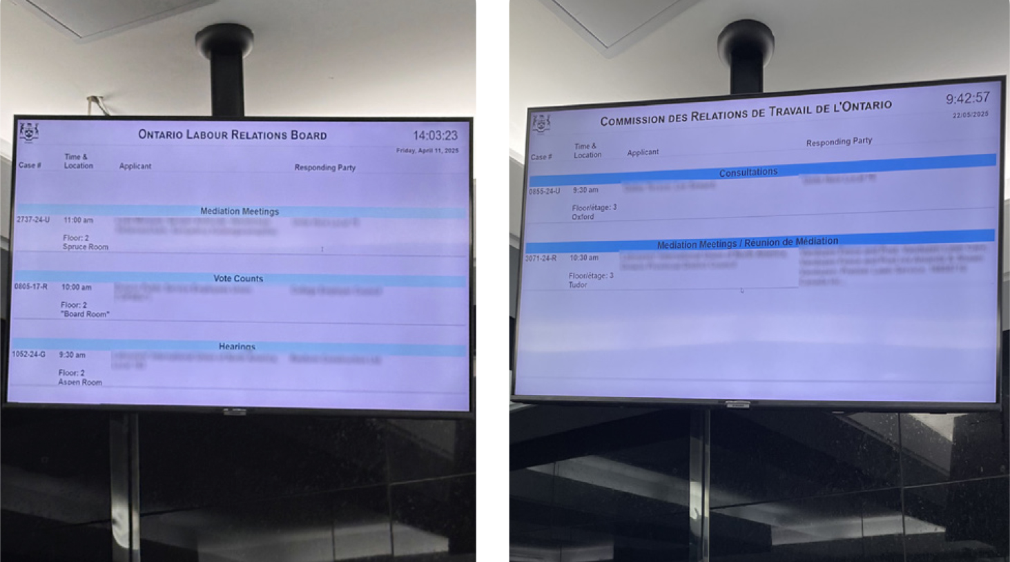 affichage numérique à la Commission des relations de travail de l’Ontario