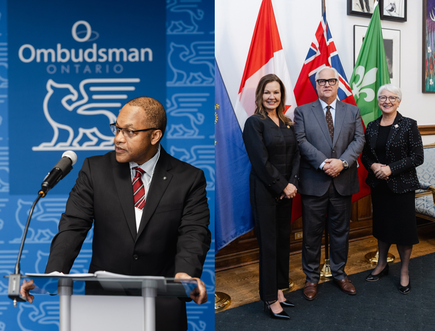 Michael Tulloch speaking and Ombudsman with Lieutenant-governor of Ontario and Donna Skelly, speaker of the house