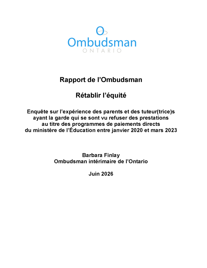 couvture du rapport « Rétablir l'équité »